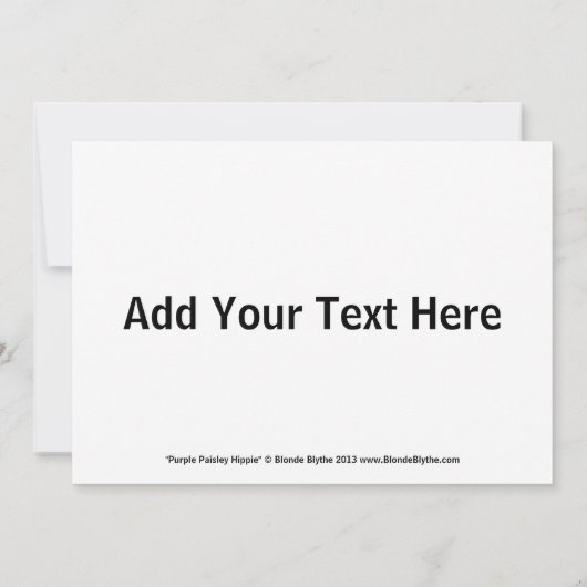 ヒッピーバースデーパーティーパープルペイズリーヒッピーガール 招待状 (裏面)