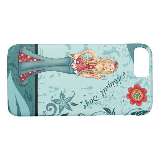 ヒッピーパーソナライズされたガール、平和のサインと花 Case-Mate iPhoneケース (裏面(横))