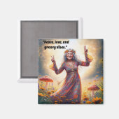 ヒッピーパーソナライズされたボホ祖母カスタムキノコ マグネット (正面/裏面)