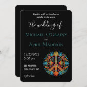 ヒッピーピースサイン結婚式招待状 招待状 (正面/裏面)