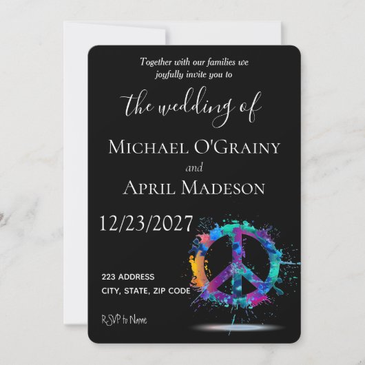 ヒッピーピースサイン結婚式招待状 招待状 (正面)