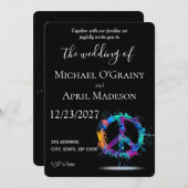 ヒッピーピースサイン結婚式招待状 招待状 (正面/裏面)