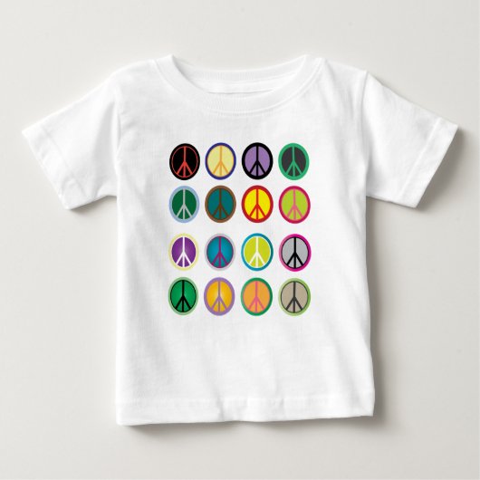 ヒッピーピースサイン60型カラフルパターン ベビーTシャツ (正面)