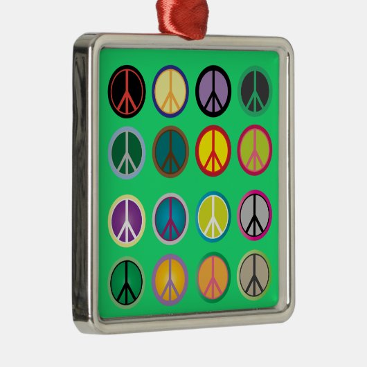 ヒッピーピースサイン60型カラフルパターン メタルオーナメント (右)