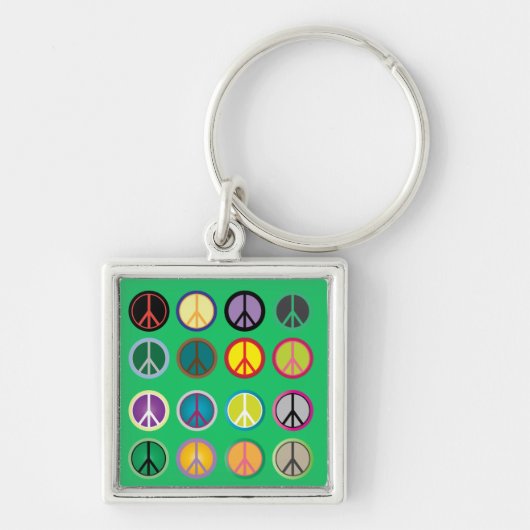 ヒッピーピースサイン60sカラフルパターン キーホルダー (正面)