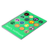 ヒッピーピースサイン60sカラフルパターン ノートブック (左側)