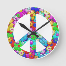 ヒッピーピースサイン ラウンド壁時計