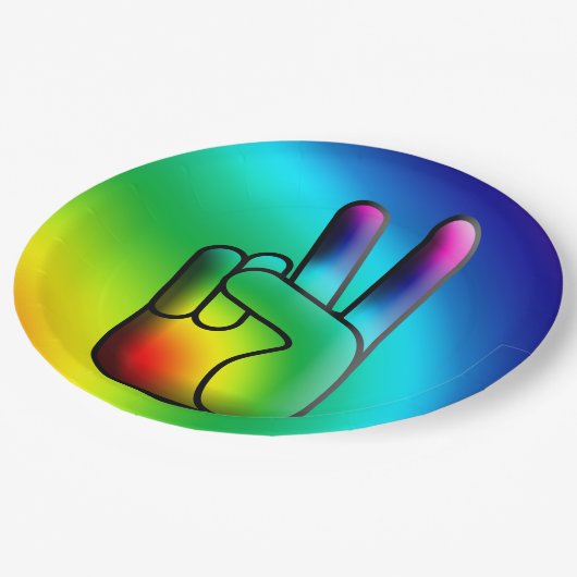 ヒッピーピースハンドサインパーティープレート ペーパープレート (アングル)