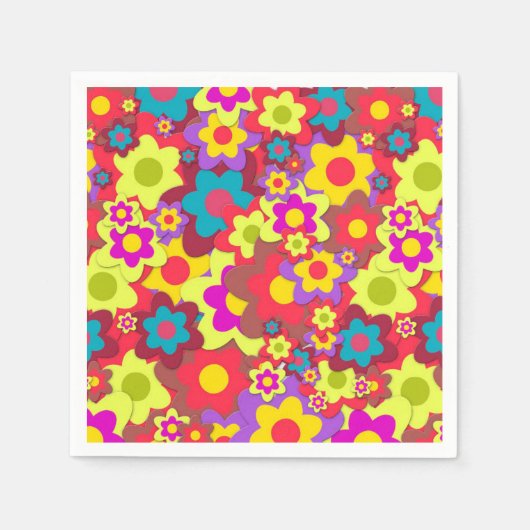 ヒッピーピースフラワーチャイルドディナーパーティー スタンダードカクテルナプキン (正面)