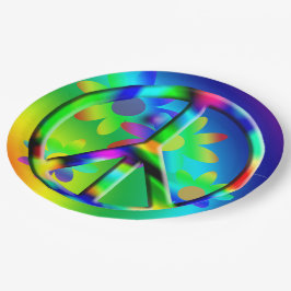 ヒッピーピースフラワーパワーパーティープレート ペーパープレート