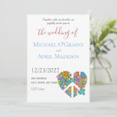 ヒッピーピースフローラカラフル結婚式招待状 招待状 (スタンド正面)