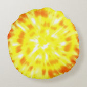 ヒッピーピースレトロ絞り染めカラフルイエロー ラウンドクッション (裏面)
