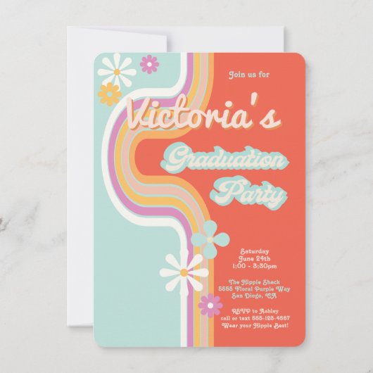 ヒッピーフラワーパワーフォト卒業招待状 招待状 (裏面)