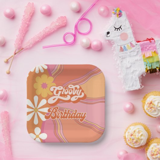 ヒッピーフラワーパワー70s 60s誕生日パーティー紙P ペーパープレート (パーティー)