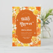 ヒッピーフローラレトロGroovy 70sオレンジベビーシャワー 招待状 (スタンド正面)