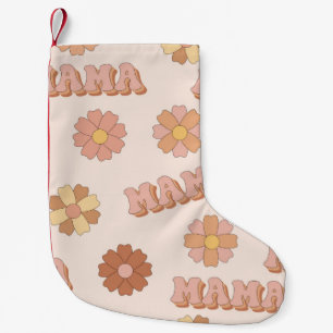 ヒッピーママの継ぎ目のない柄。Groovyの背景。M スモールクリスマスストッキング