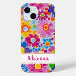 ヒッピーリトログラフィカルフラワーパーソナル iPhone 15ケース