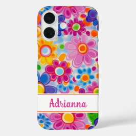 ヒッピーリトログラフィカルフラワーパーソナル iPhone 16ケース