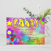 ヒッピーレインボーレトロ誕生日パーティーへの招待 招待状 (スタンド正面)