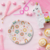 ヒッピーレインボー グルービー 誕生日 紙皿 (パーティー)