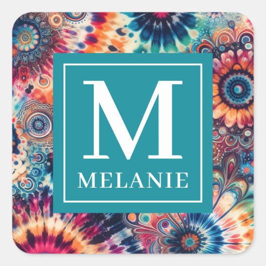 ヒッピーレトロタイダイモノグラムのン スクエアシール (正面)