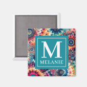 ヒッピーレトロタイダイモノグラムのン マグネット (正面/裏面)