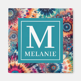 ヒッピーレトロタイダイモノグラムのン マグネット