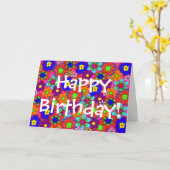 ヒッピーレトロフラワーズ誕生日 カード (黄色い花)