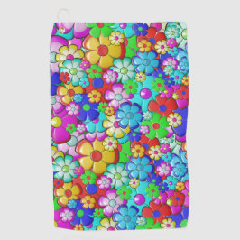 ヒッピーレトロフローラアート ゴルフタオル