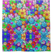 ヒッピーレトロフローラアート シャワーカーテン (正面)