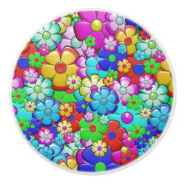 ヒッピーレトロフローラアート セラミックノブ