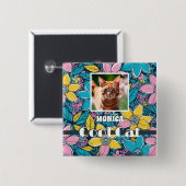 ヒッピーレトロフローラクールGroovy Catカスタム写真 缶バッジ (正面&裏面)