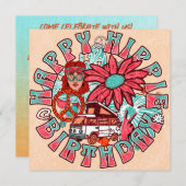 ヒッピーレトロヴィンテージカラー誕生日招待状 招待状 (正面/裏面)