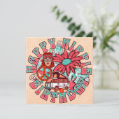 ヒッピーレトロヴィンテージカラー誕生日招待状 招待状 (スタンド正面)