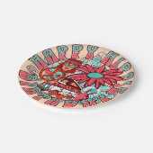 ヒッピーレトロヴィンテージカラー誕生日 ペーパープレート (アングル)