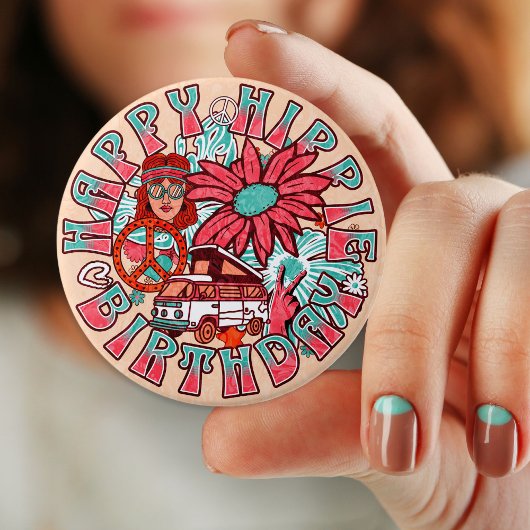 ヒッピーレトロヴィンテージカラー誕生日 缶バッジ