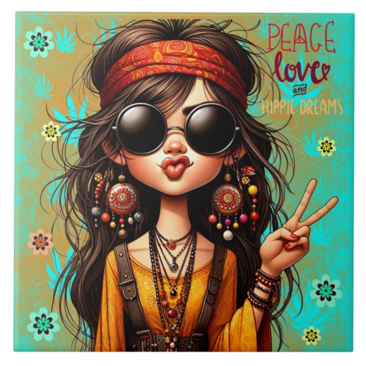 ヒッピー予測できなピース&ラブセラミックタイル タイル (正面)