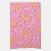 ヒッピー名門私立校風のピンク紫色の花柄 キッチンタオル (縦)