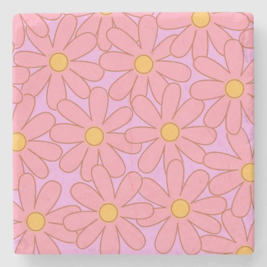ヒッピー名門私立校風のピンク紫色の花柄 ストーンコースター (正面)