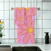 ヒッピー名門私立校風のピンク紫色の花柄 バスタオルセット