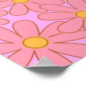 ヒッピー名門私立校風のピンク紫色の花柄 ポスター (角)