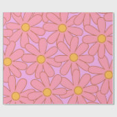 ヒッピー名門私立校風のピンク紫色の花柄 ラッピングペーパー (フラット)