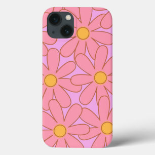 ヒッピー名門私立校風のピンク紫色の花柄 iPhone 13ケース
