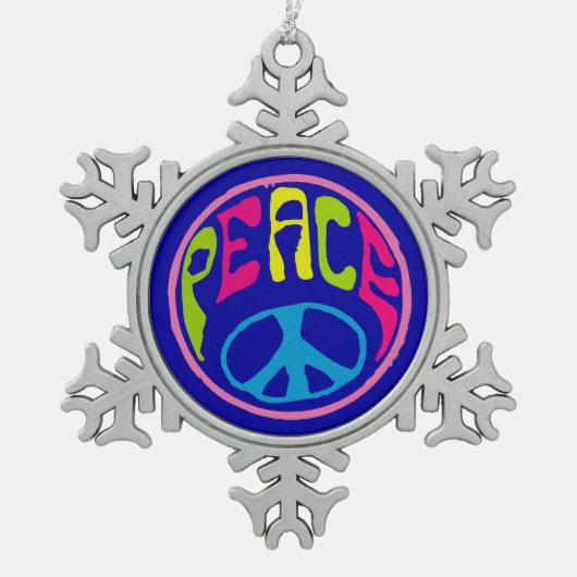 ヒッピー和平サイン スノーフレークピューターオーナメント (正面)