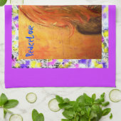 ヒッピー女の子PeaceLoveドリップ キッチンタオル (折り畳み)