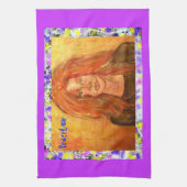 ヒッピー女の子PeaceLoveドリップ キッチンタオル (縦)