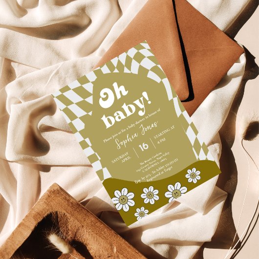 ヒッピー市松模様にグ |ギンガム |赤ちゃんシャワー 招待状