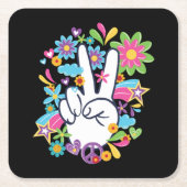 ヒッピー平和の兆し スクエアペーパーコースター (正面)