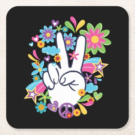 ヒッピー平和の兆し スクエアペーパーコースター (正面)
