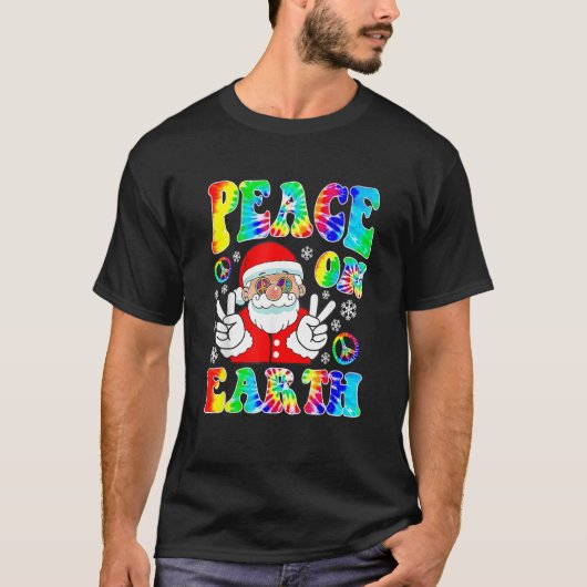 ヒッピー平和オンアースBohoクリスマスサンタクロースP Tシャツ (正面)